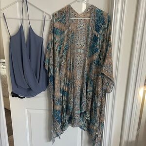 Naked Zebra Blue Top and Patterned Kimono Set